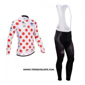 2014 Maillot Ciclismo Tour DE France Blanc et Rouge Manches Longues et Cuissard